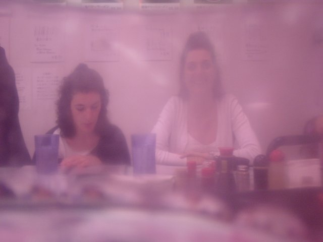 Through a pink plastic glass: Christelle, Coralie - picture taken by Jose