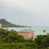 View from Amy'r room on the Royal Hawaiian Hotel (pink building), Diamond Head and the ocean