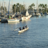 "Beach Boys" wa'a and outrigger on the canal by the harbour