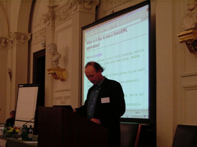 Vincent getting ready for his talk on VoiceXML