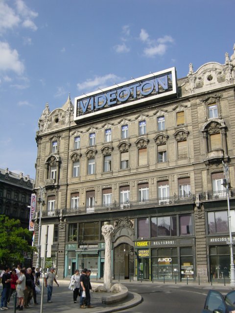 "Videoton" advertisement on top of an antique building