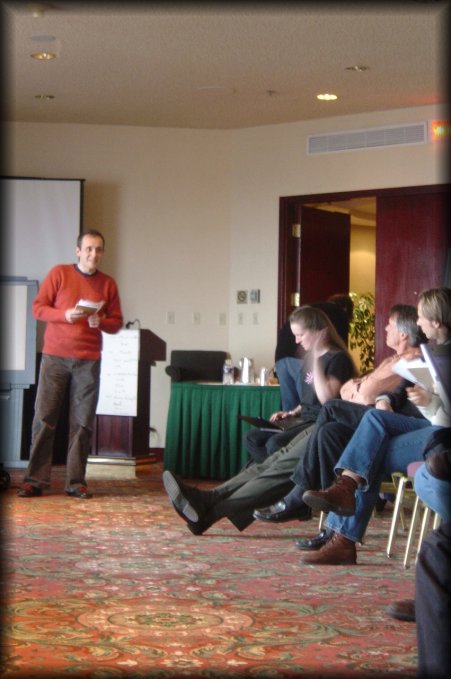 Hugo performing his role of Swiss person at the Team Day