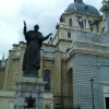 Catedral de La Almudena next to Palacio Real. The statue is that of John Paul II.