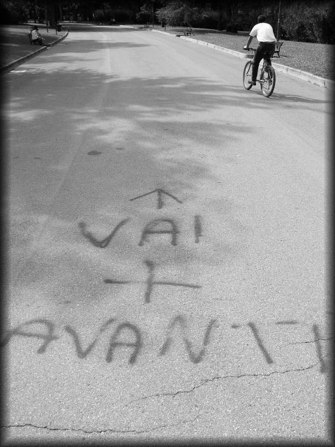 "Vai piu avanti" (go further) (black and white version)