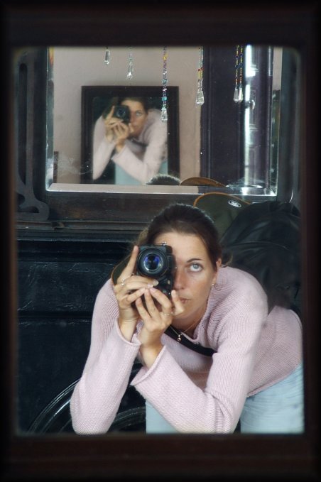 me bending forward to be in the frame behind. From the Connemara Dreamtimes room (ours for one night!) at the Old Monastery Hostel.