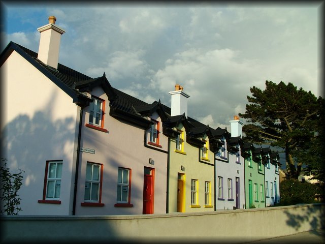 A colourful row of houses.