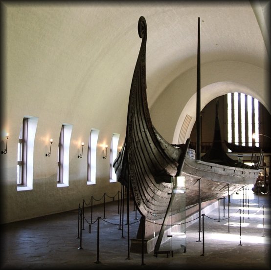 The Oseberg Ship at the Viking Ship Museum.  <em>The Oseberg Ship was found in a large burial mound at the Slagen farm in Vestfold and excavated in 1904. The ship was built in around 815-820 A.D. and had been used as a sailing vessel for many years before it was put to use as a burial ship for a prominent woman who died in 834. The ship, built of oak, was 22 meters long and 5 meters wide. The 12 strakes were secured with iron nails. The ship was designed for both rowing and sailing. With a square sail of about 90 sq. m., it could reach speeds of over 10 knots. The top strake had 15 oar holes.</em>  <em>The skeletons of two women were found in the grave. One, aged 60-70, suffered badly from arthritis and other maladies; the second was aged 25-30. It is not clear which one was the most important in life, or whether one was sacrificed to accompany the other in death. Although the high-ranking woman's identity is unknown, it has been suggested that it is the burial of Queen Asa of the Ynglinge clan, mother of Halfdan the Black and grandmother of Harald Fairhair. This theory is now generally dispelled, and it is now thought that she may have been a priestess.</em>