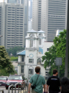 Ian and Daniel's backs, taxis, church, buildings