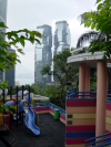 Nursery school, two towers in the background