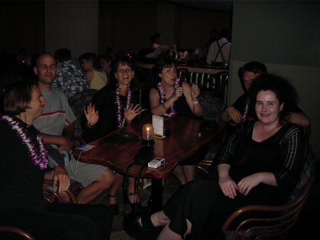 Philipp, Dean, Caroline and Marie dancing on their chairs, Max and Amy