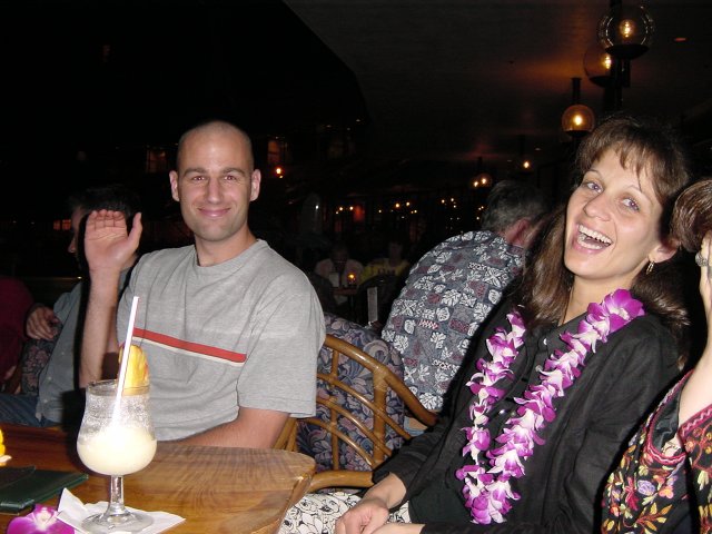 Dean waving, Caroline laughing