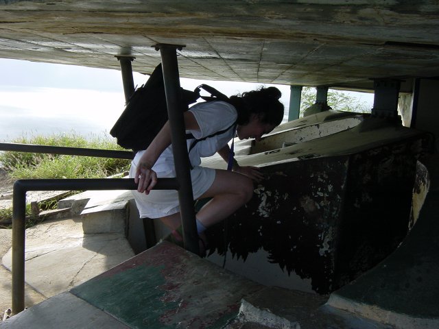 Christelle descending the ladder