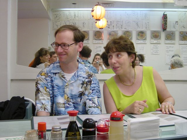 Jose and Marie. In the mirror: Caroline, Max, Jose's head, Coralie taking the picture, Marie's head, Amy