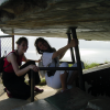 Coralie and Caroline squatting to return