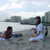 Thierry on the beach, Caroline and Christelle next to him