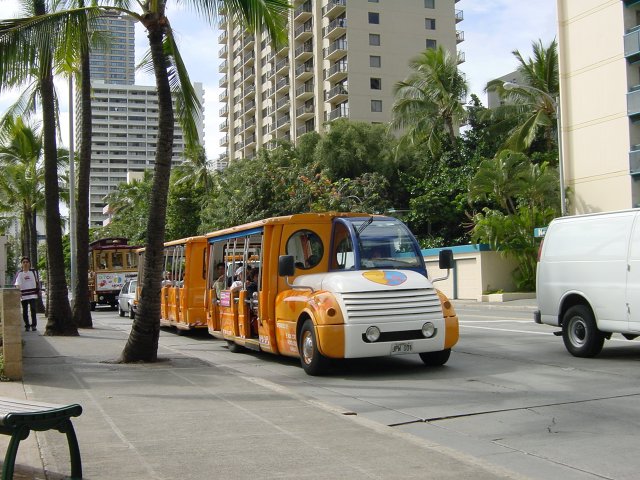 Orange train on wheels