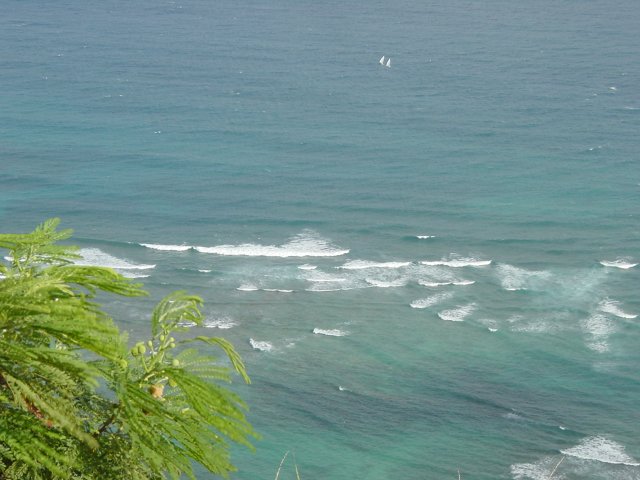 Waves and two sailing ships