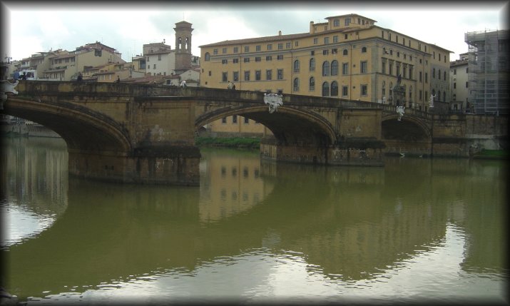 L'Arno, bridge, buildings, clouds, Firenze
