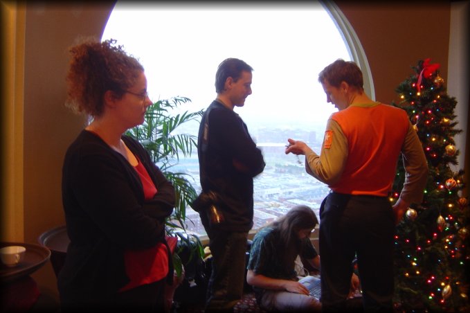 Amy, Yves, Chris and ericP by the christmas tree
