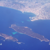 View from the aircraft on the bay of Cannes and the Lerins islands