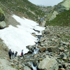 Our group crossing a stream by a glacier