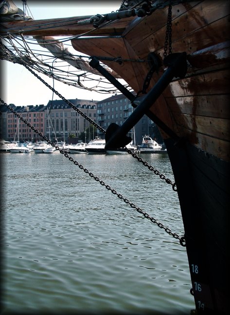 Anchor, chains, water